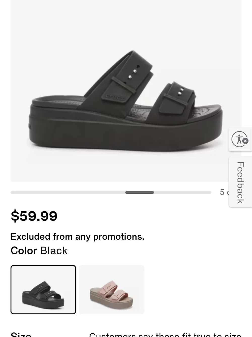 CROCS Black Double-Strap Slide Platform Wedge Sandals with Buckle Accents